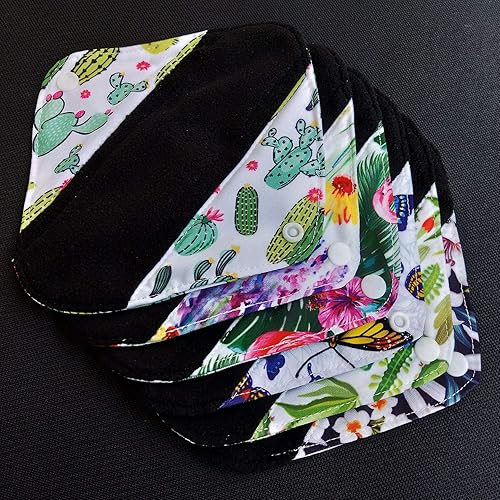 Miniatura 4 de Juego de 7 unidades que incluye 1 bolsa pequeña para artículos mojados y 6 toallitas menstruales de tela de carbón de bambú de 8 pulgadastoallitas