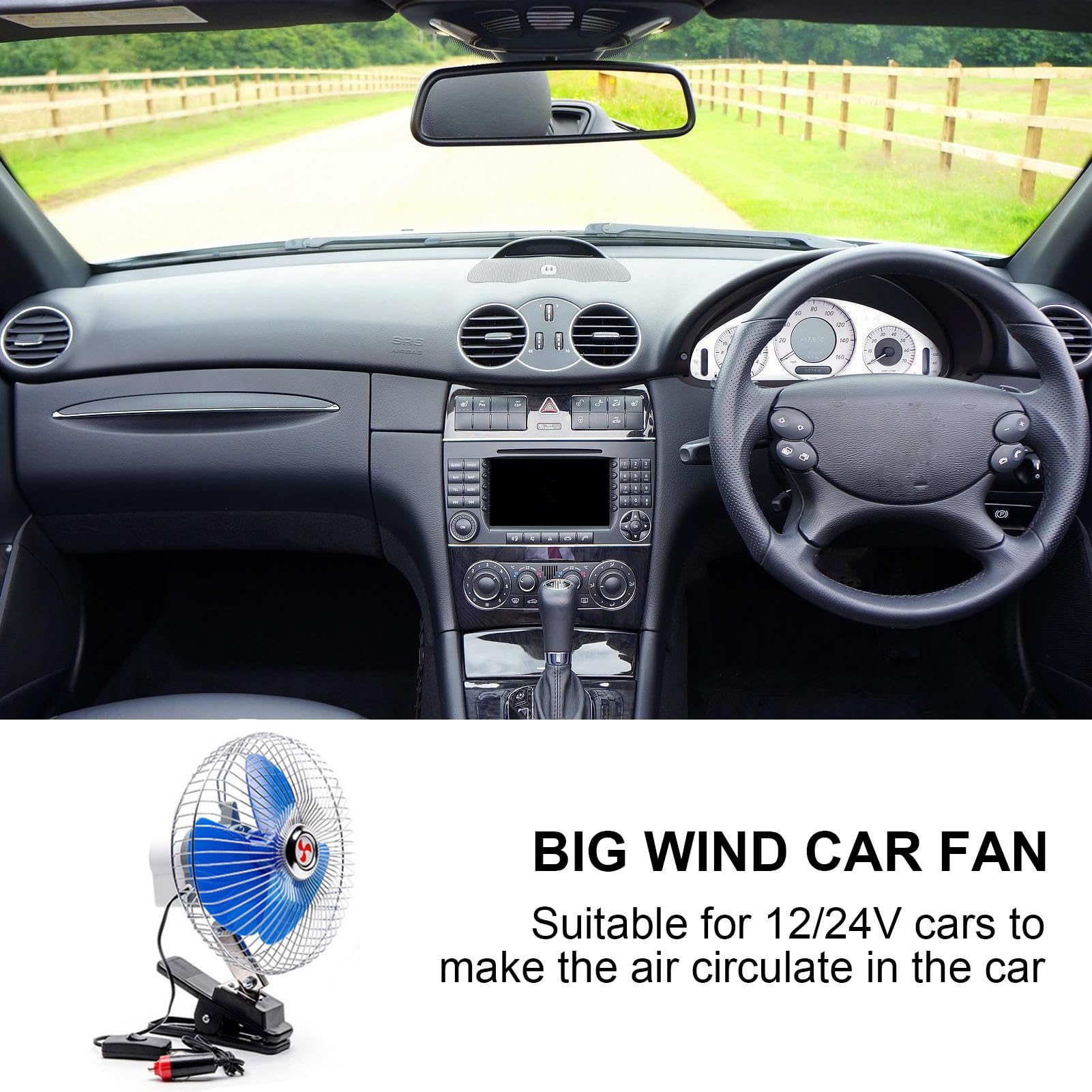 Ventilateur Portable De Voiture 12V/24V Avec Clip Oscillant D'été, 8 Pouces À Faible Bruit de Bureau, Tête Électrique Réglable à 180 Degrés