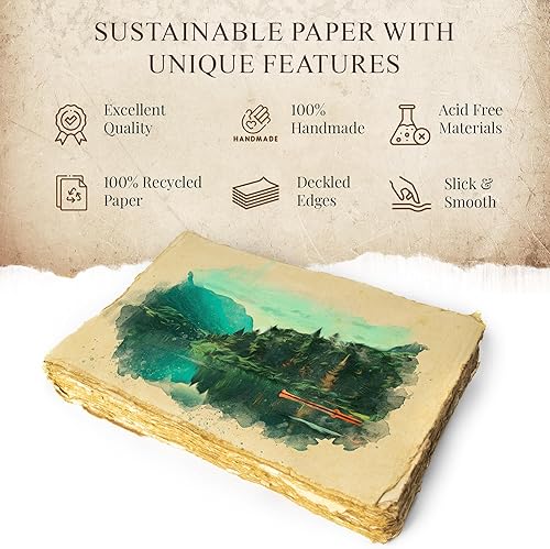 Miniatura 5 de Papel de acuarela  Papel vintage  Papel hecho a mano  75 hojas de papel de algodón reciclado, hoja perfecta para cualquier tamaño mediano, papel de