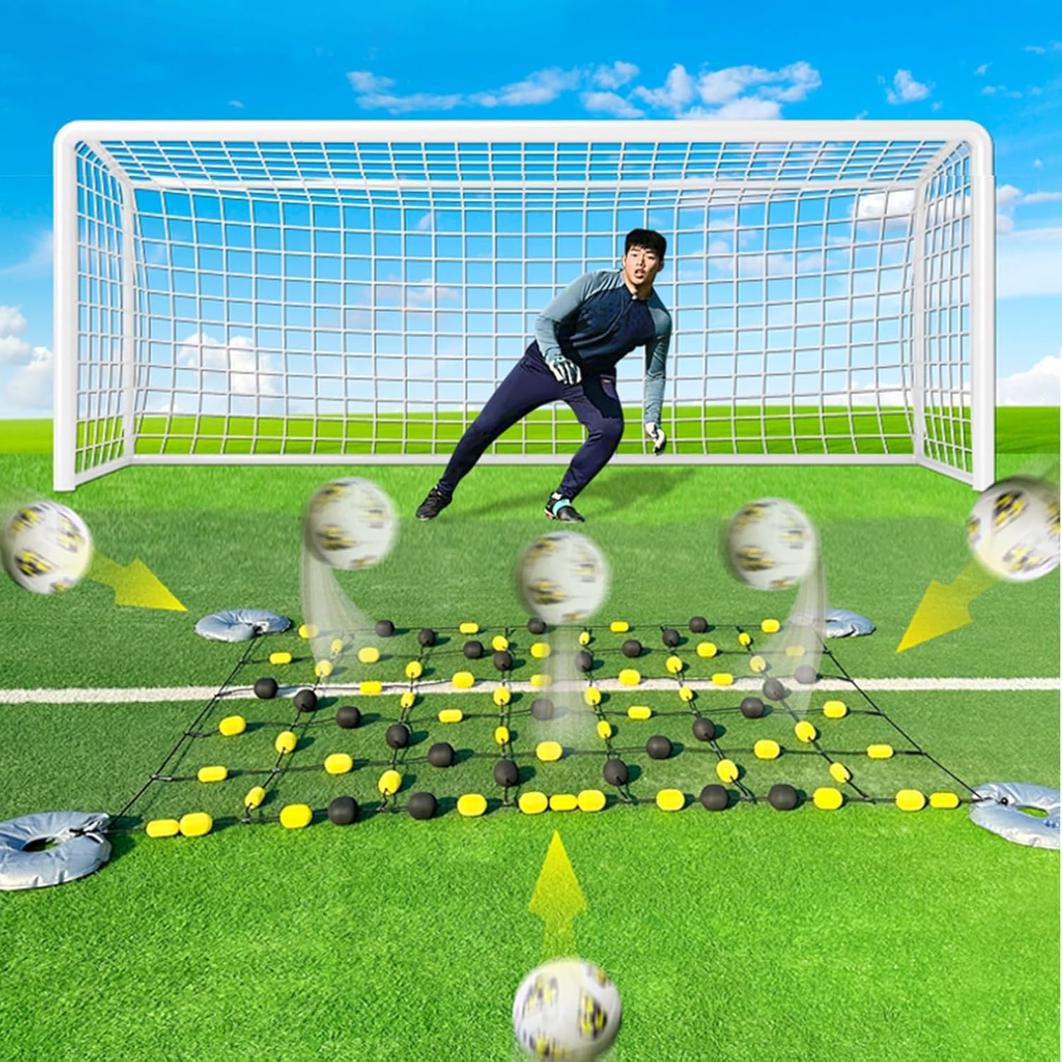 Reflexes Agility-Trainingsset, professionelle Agility-Matte mit Bodenabweiser (6,5' x 5,2' & 9,2 Fuß), einstellbare Winkel für Torwart-, Fußball-, Hockey- und Sportreaktions