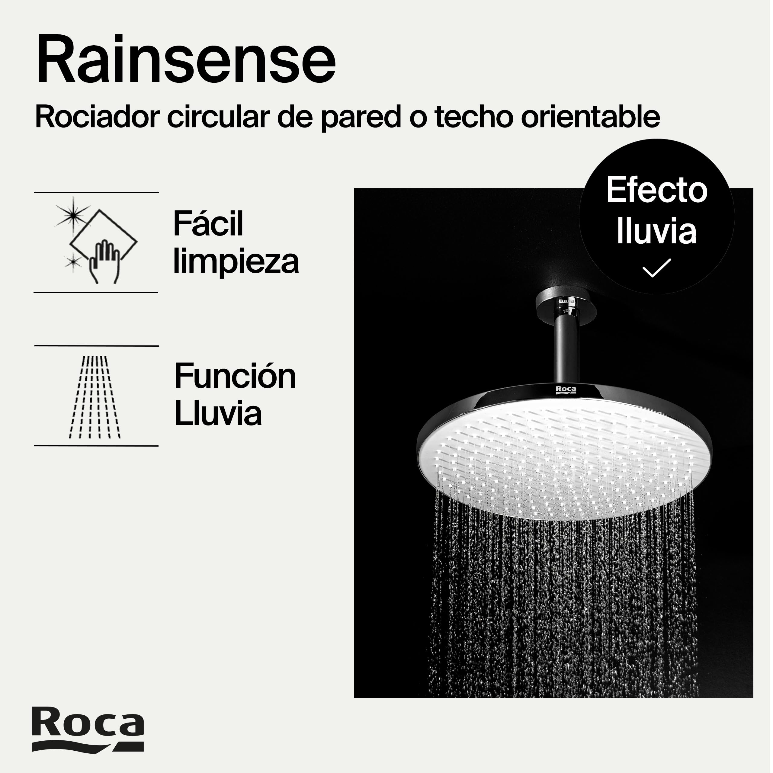 Roca,Rainsense,Rociador de pared o techo orientable de ABS cromado. No incluye kit/brazo soporte a pared / techo,A5B2150C00