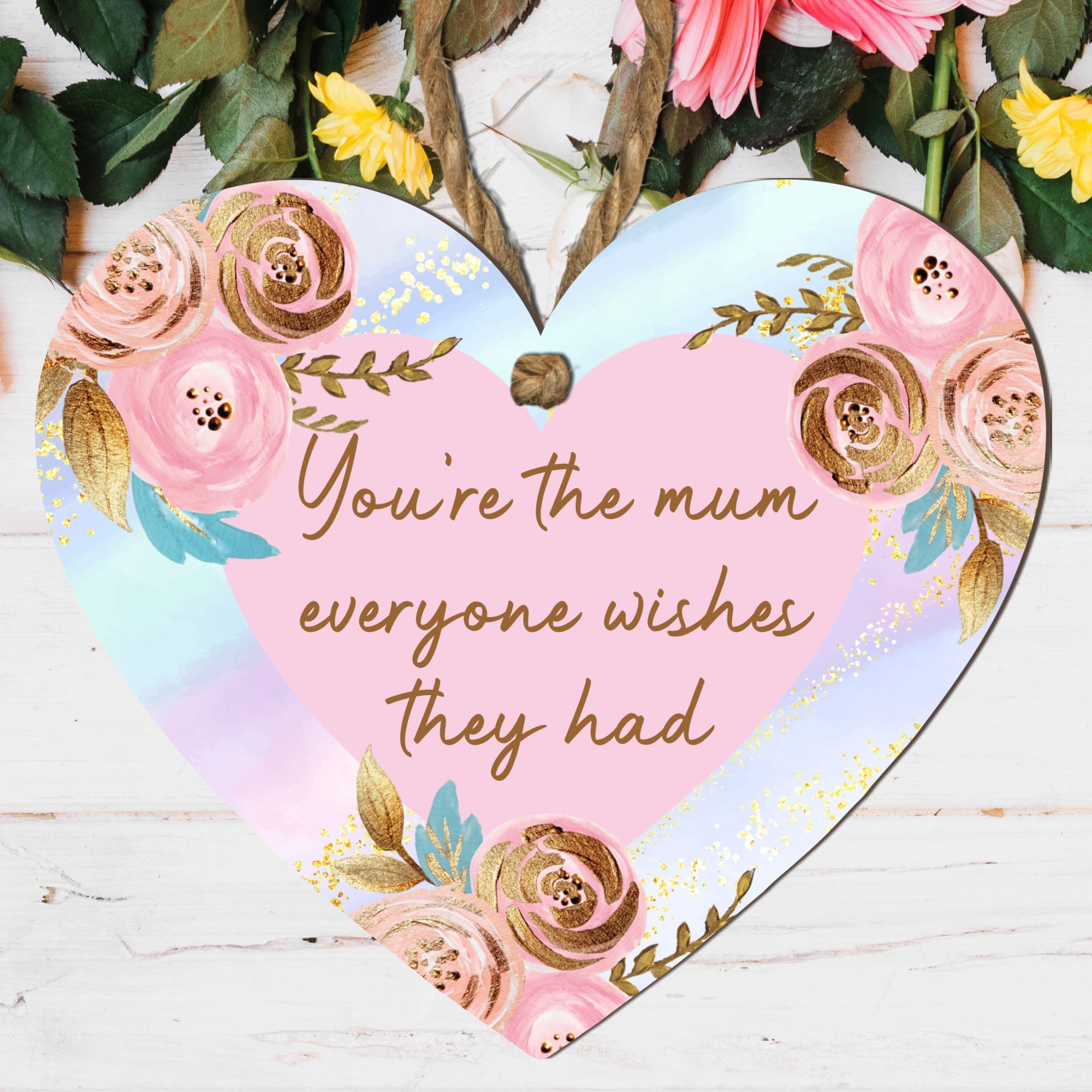 Handcrafted 10cm Wooden Heart Plaque - FSC Wood, Rustic Home Decor & Wine Bottle Tag - Gift For Mother's Day, Birthday & Christmas for Mum - UK Made, Twine Included Love Keepsake