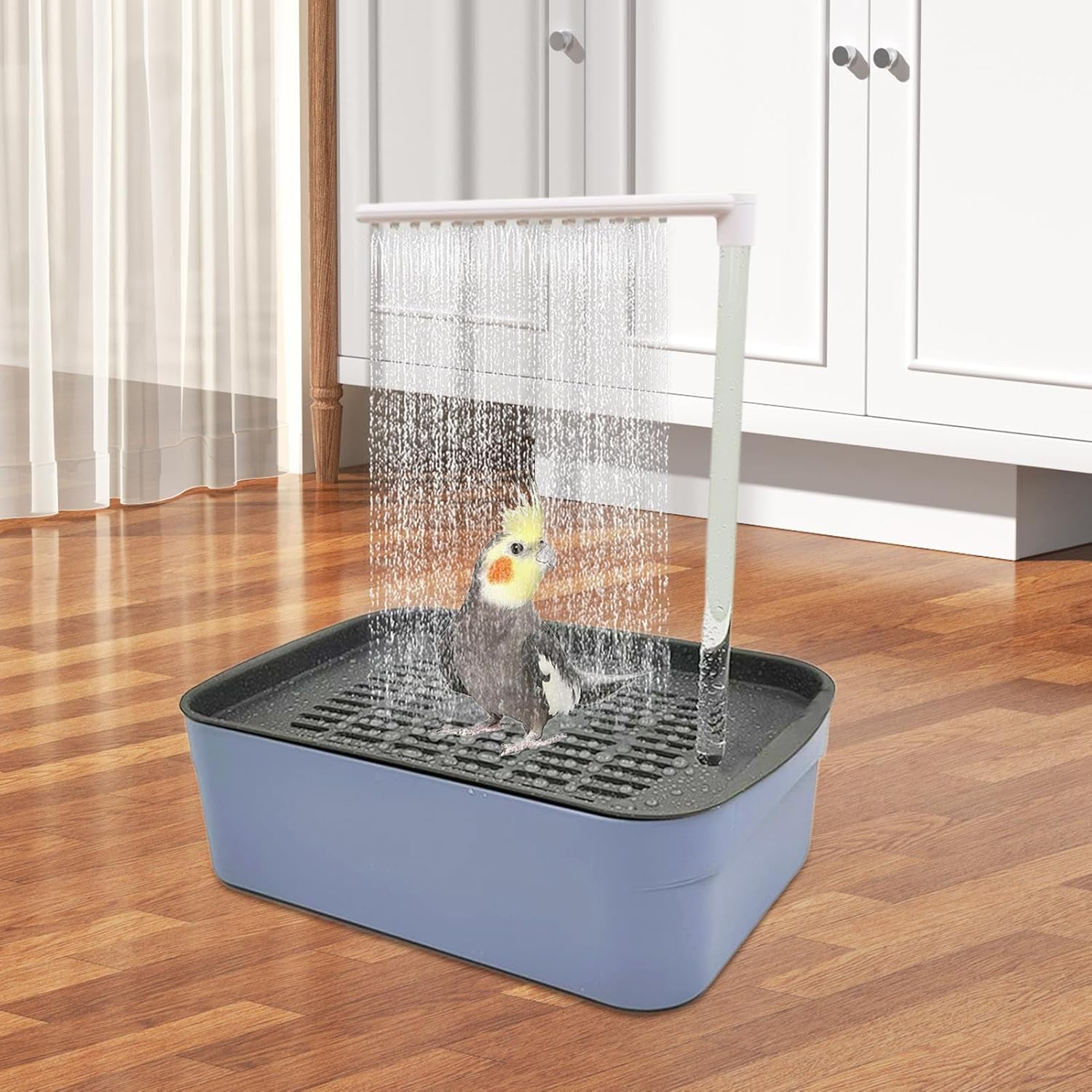 Bird-Bath-Shower - Bird-Bath-Shower Fountain, Grooming Tub Cage Fountain, Design, Easy to Clean, Safe for Pets | Bird-Care for Conures, Lovebirds, African Grey, Cockatiel, Parakeets, Daily