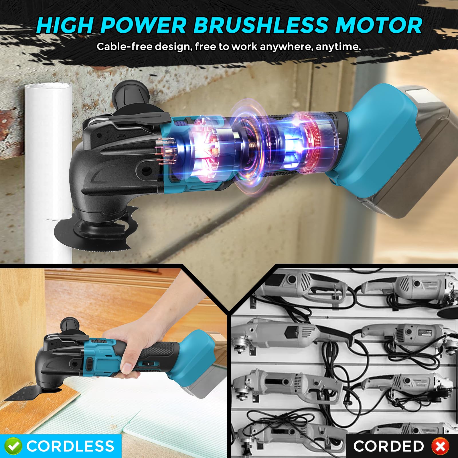 WingFly Strumento Multifunzione Compatibile con Makita 18V Batteria, Oscillante Multitool 6 Velocità Regolabili (Numero di Oscillazioni 8500 – 21000 Minuti¹ Senza Batteria)