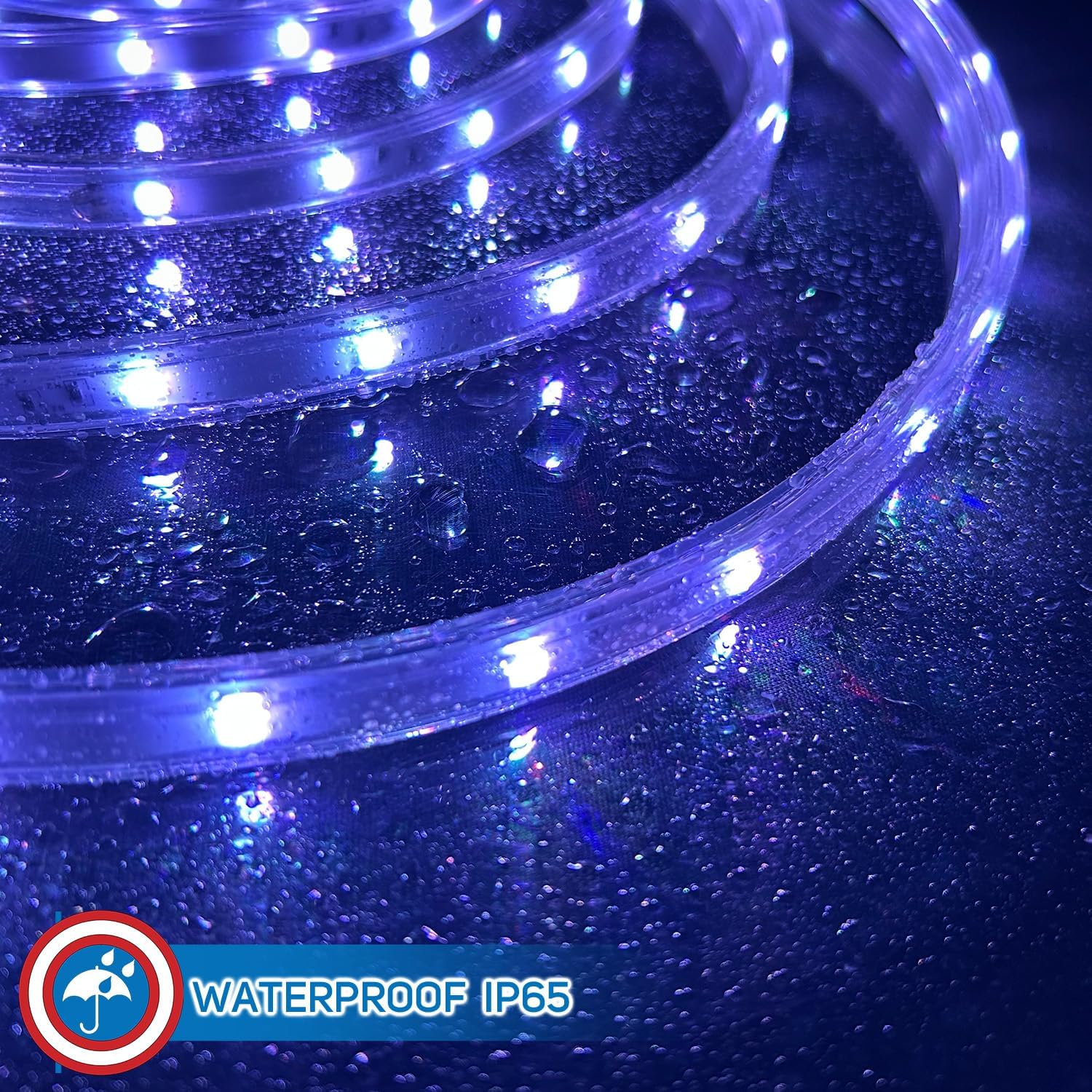 Russell Decor LED Rope Lights Flat Strip Waterproof connectable Multicolor Color Changing Indoor Outdoor use (30 Feet)