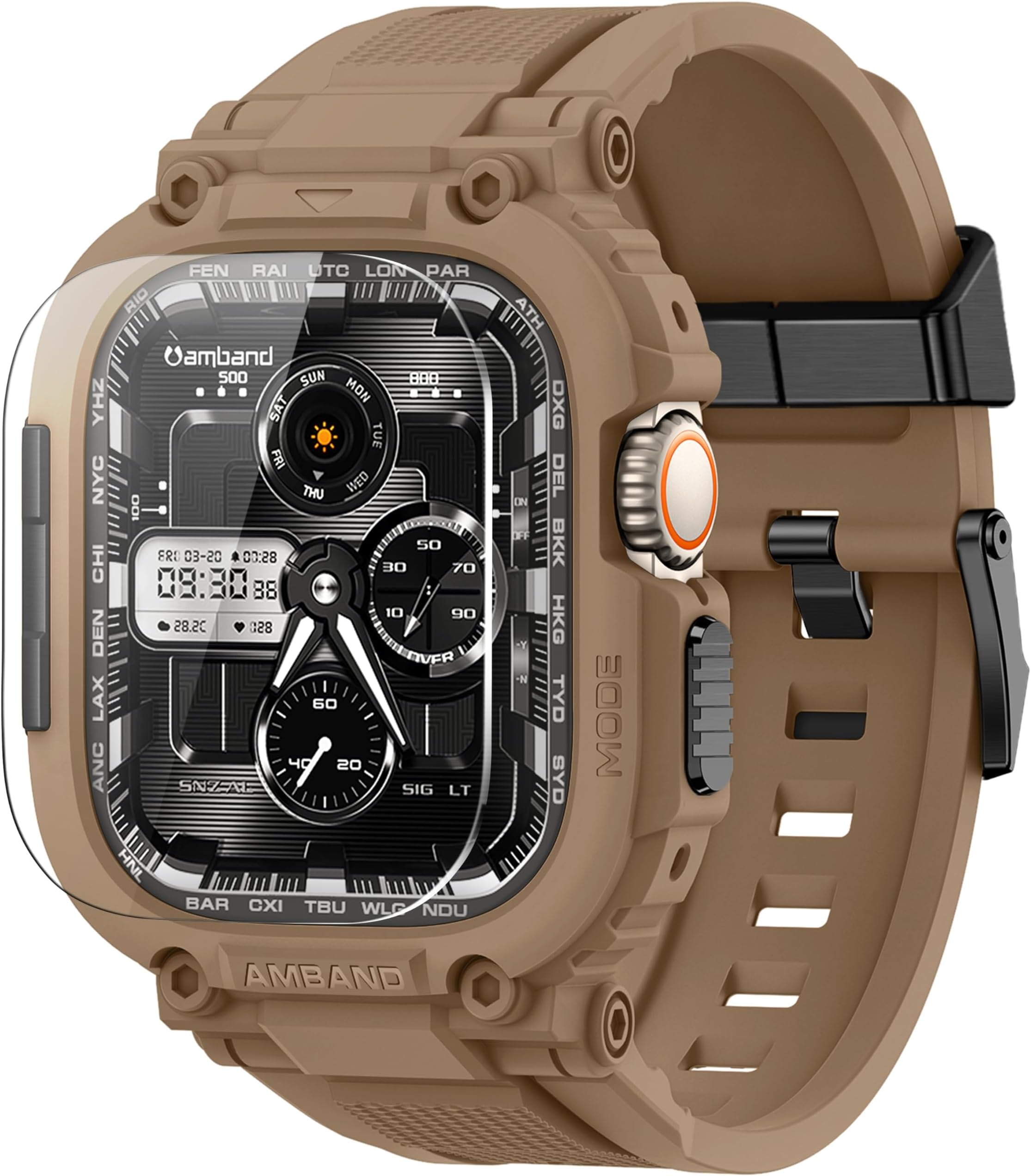 amBand M1 Sport Case Band for Apple Watch Ultra 3/2/1 & SE 3/2/1 & Series 11 10 9 8 7 6 5 4 3 49mm 46mm 45mm 44mm 42mm 41mm 40mm 38mm, Shockproof & Scratch Resistant Rugged Bumper for Men