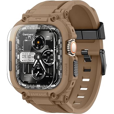 amBand for Apple Watch Ultra 3/2/1 Screen Protector, M1 Sport Series Tough Case Fits iPhone Ultra Watch Bands 49mm, Outdoor Activities Essential Full Body Protection for Hiking Cycling - Desert Tan