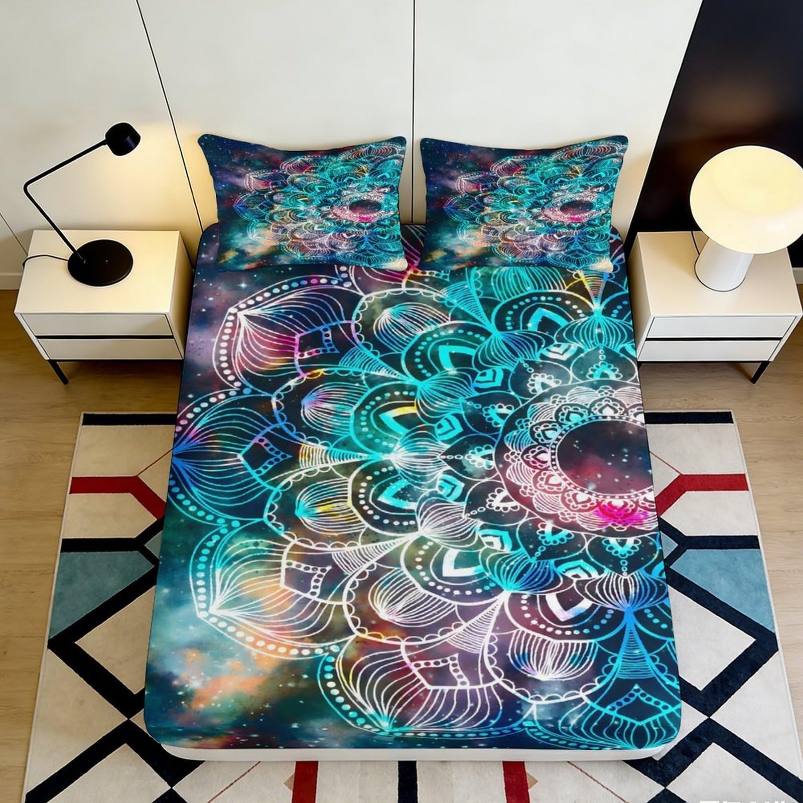 Jqzkxnhpbr Style-3 3D Printed Turquoise Abstract Fitted Sheet Microfiber Soft Artistic Swirl Mattress Cover For Bedroom Guest Room Decor 90X200x25cm