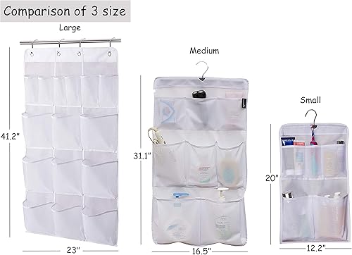 Miniatura 7 de MISSLO Organizador de ducha de malla con 8 bolsillos, organizador colgante con colgador giratorio, almacenamiento de baño de secado rápido (blanco)