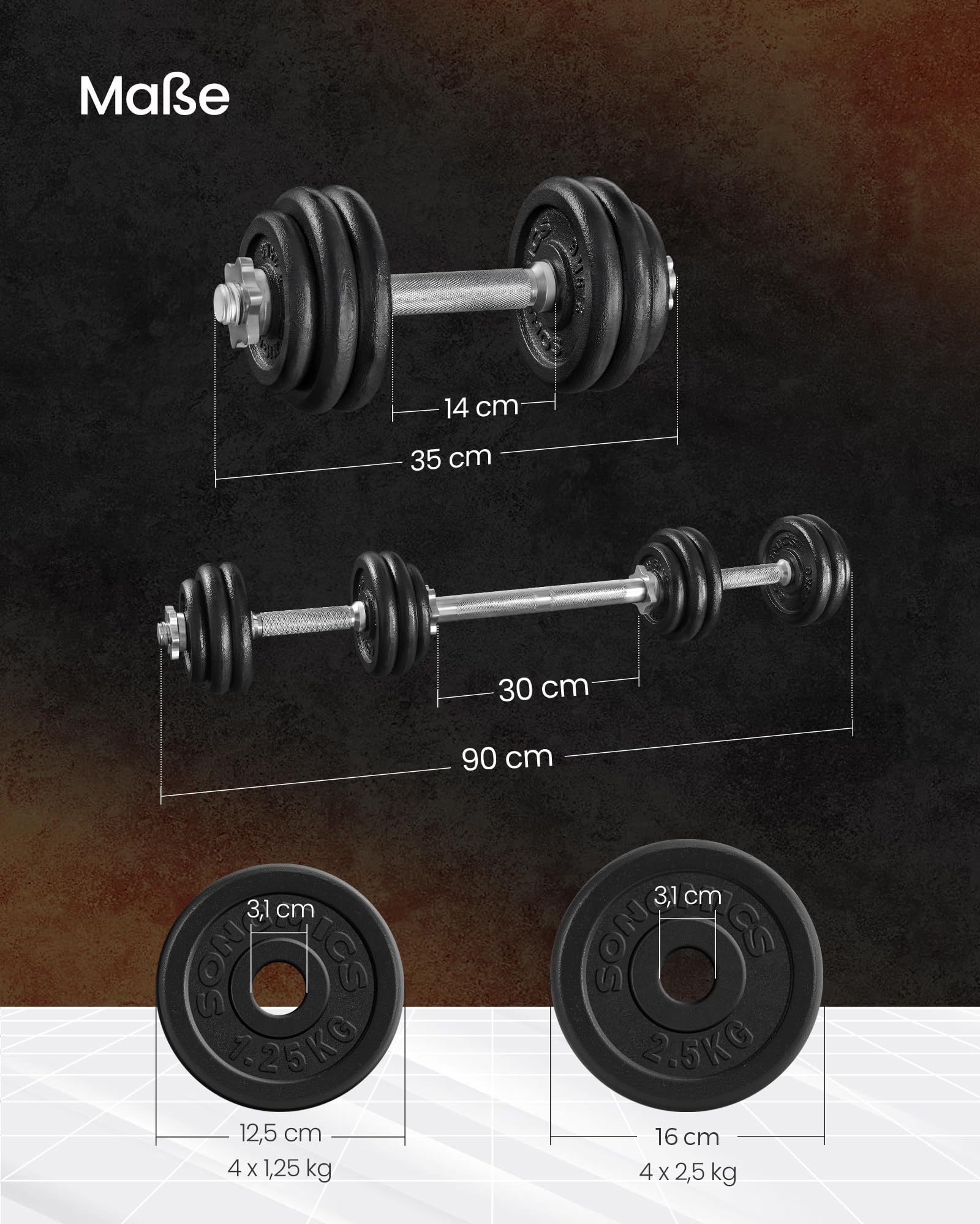 SONGMICS 2-in-1-Hanteln, 2er Set, Hantelset aus Gusseisen, verstellbar, Kurzhantelset mit Verbindungsrohr, Workout, Gewichtheben für Zuhause, Fitnessstudio