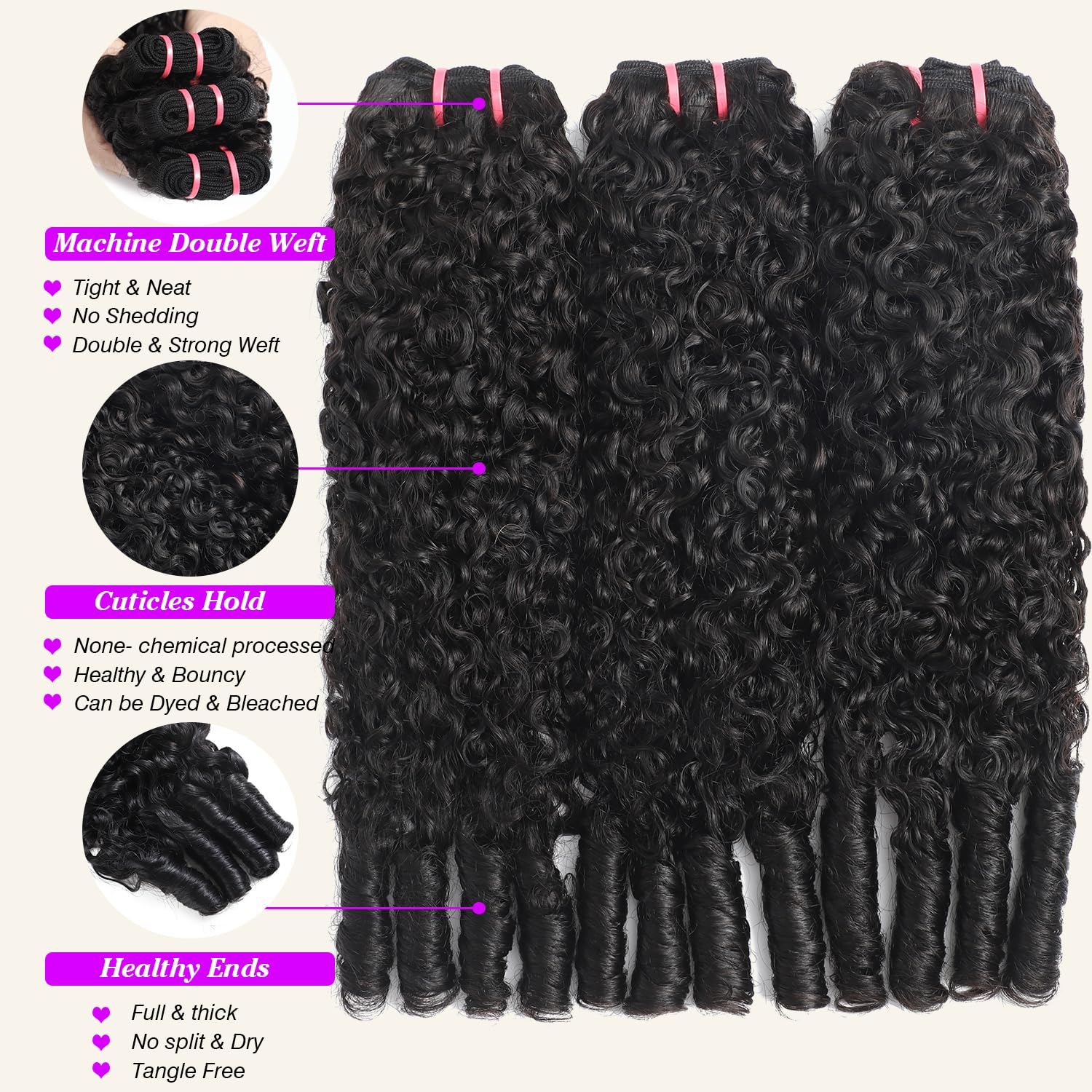 Beauty Queen 16A Burmese Curly Human Hair Bundles 24 26 28 Inch 100% Unprocessed Virgin Weave 3 Bundles with Spiral Curl End Thick Long Remy 3C4A Hair Extensions for Women Natural Black - Image 3