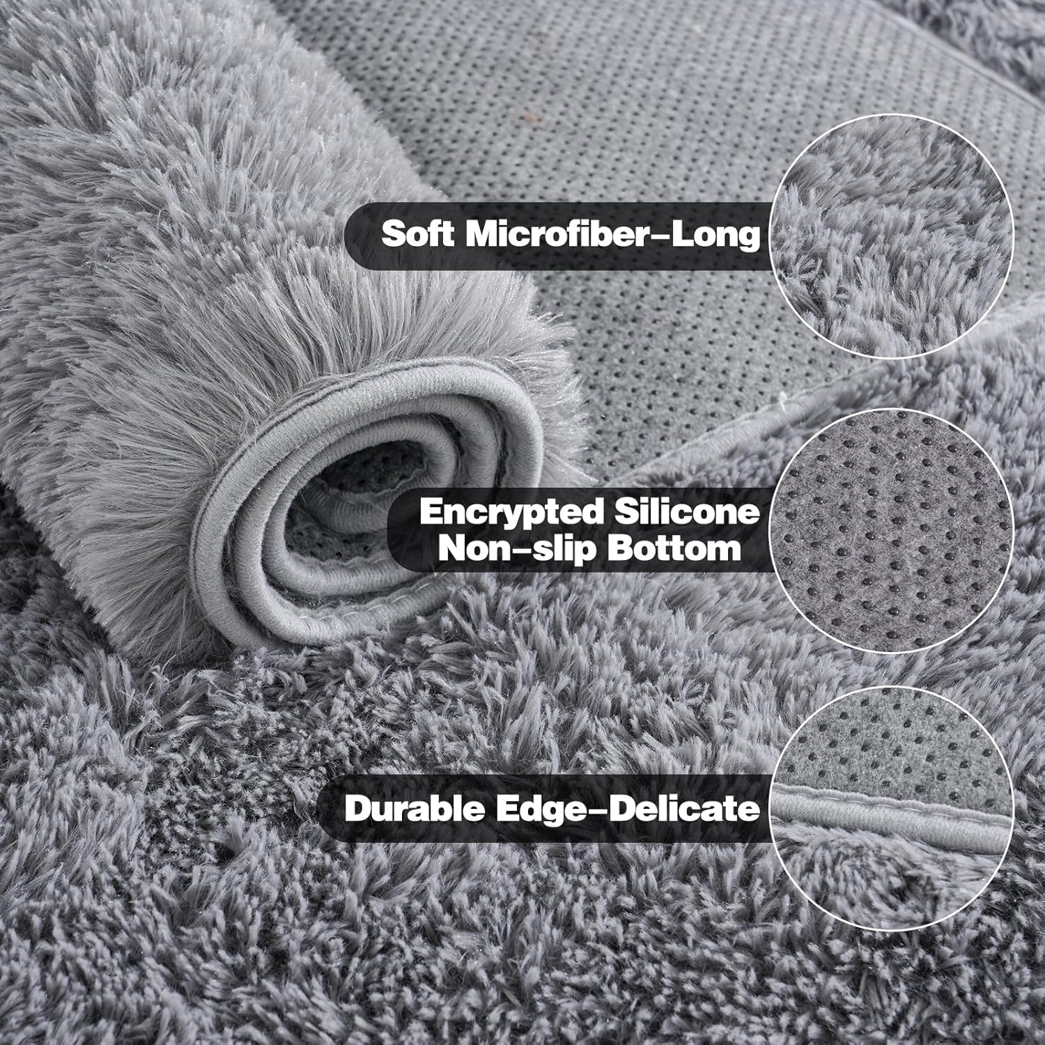 KING DARE Grey Fluffy Rug 5x7, Washable Plush Fuzzy Shaggy Non-Slip Soft Carpet for Bedroom Living Room Dorm Playroom Kids Room, Modern Home Decor Aesthetic