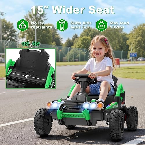 Miniatura 4 de ANPABO Juguete de paseo de 24 V para niños grandes neumáticos EVA, luces arcoíris, máximo 5 mph, marco de metal, control remoto, automóvil eléctrico