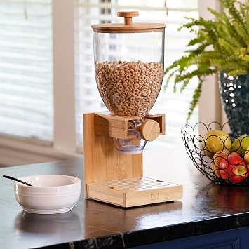 Honey-Can-Do Bamboo Cereal Dispenser with Airtight Lid Countertop Dry Food Dispenser for Kitchen Organization Eco-Friendly Cereal Container for Pantry