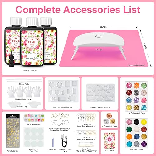 Miniatura 9 de YIEHO Resina UV - Kit de inicio de resina epoxi premezclada de 353oz mejorado tipo duro cristalino curado UV para hacer joyas