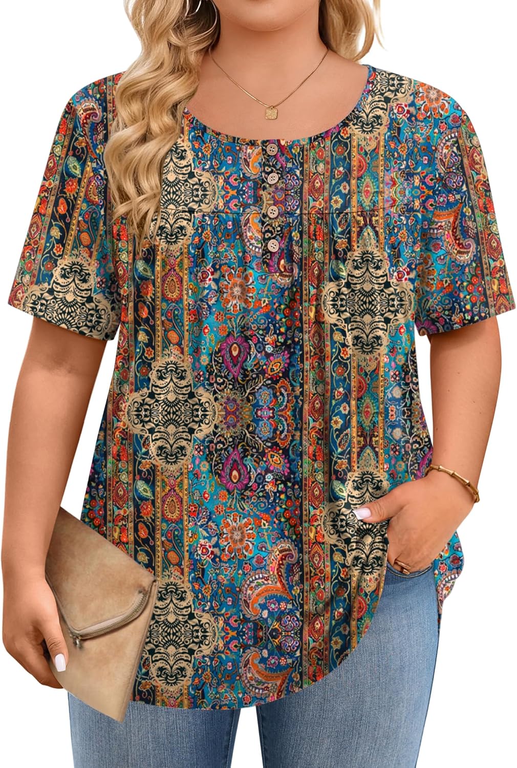 IN'VOLAND Plus Size Tops for Women Short Sleeve Shirts Dressy Casual Tunics to Wear with Leggings Beach Vacation Clothes