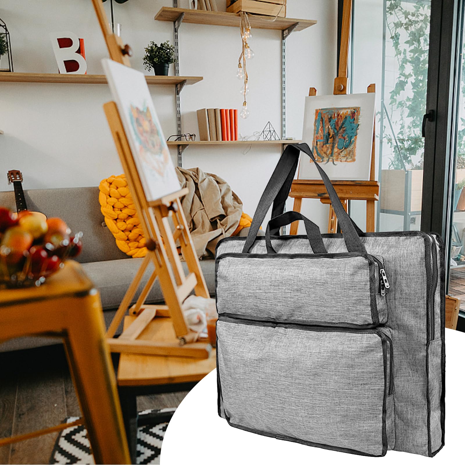 MeYuxg Borsa da disegno, cartellina per artisti, borsa in plastica impermeabile, per oggetti artistici, confezione da pittura per studio e schizzi all'aperto, grigio., A2, Moderno e semplice