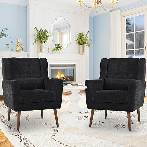 Miniatura 26 de cinkehome Sillas decorativas con brazos para sala de estar, sillón moderno tapizado en chenilla, cómoda silla de salón acolchada y suave para Verde