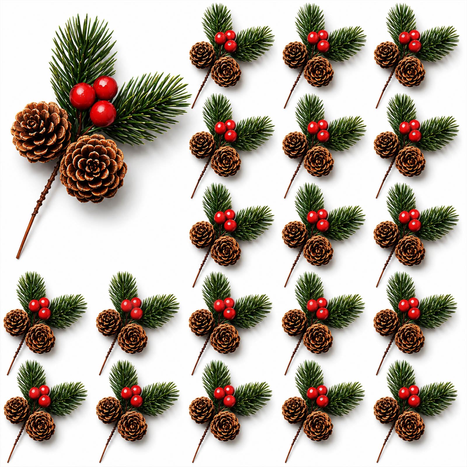 RUQVKWLA 30 Pcs Christmas Picks, Pine Cones For Decoration With Red Berries