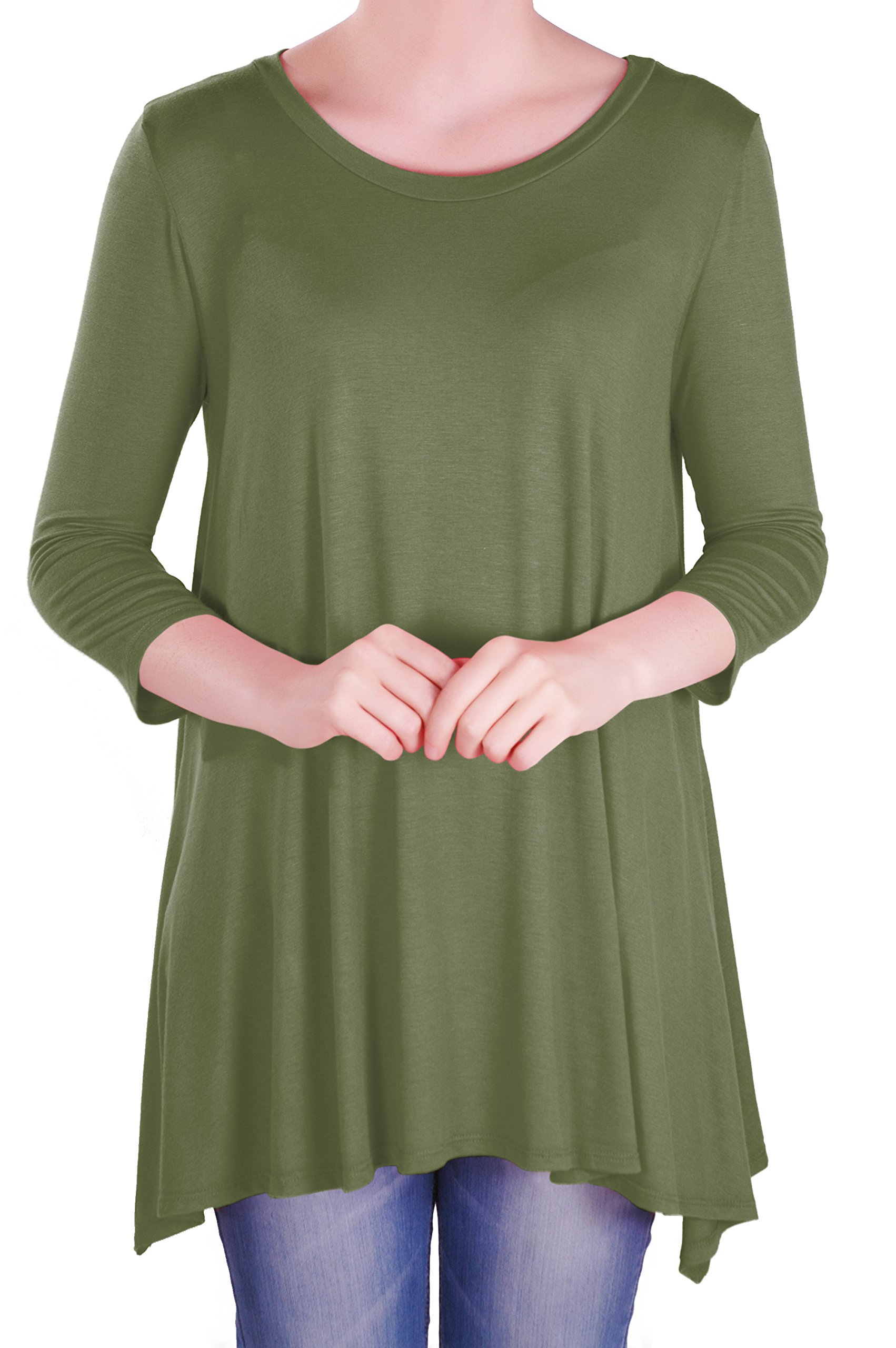 Eye Catch Women's Khaki - Reva Round Neck Flared 3/4 Sleeve Tunic T Shirts Tops Blouse Size 22-24