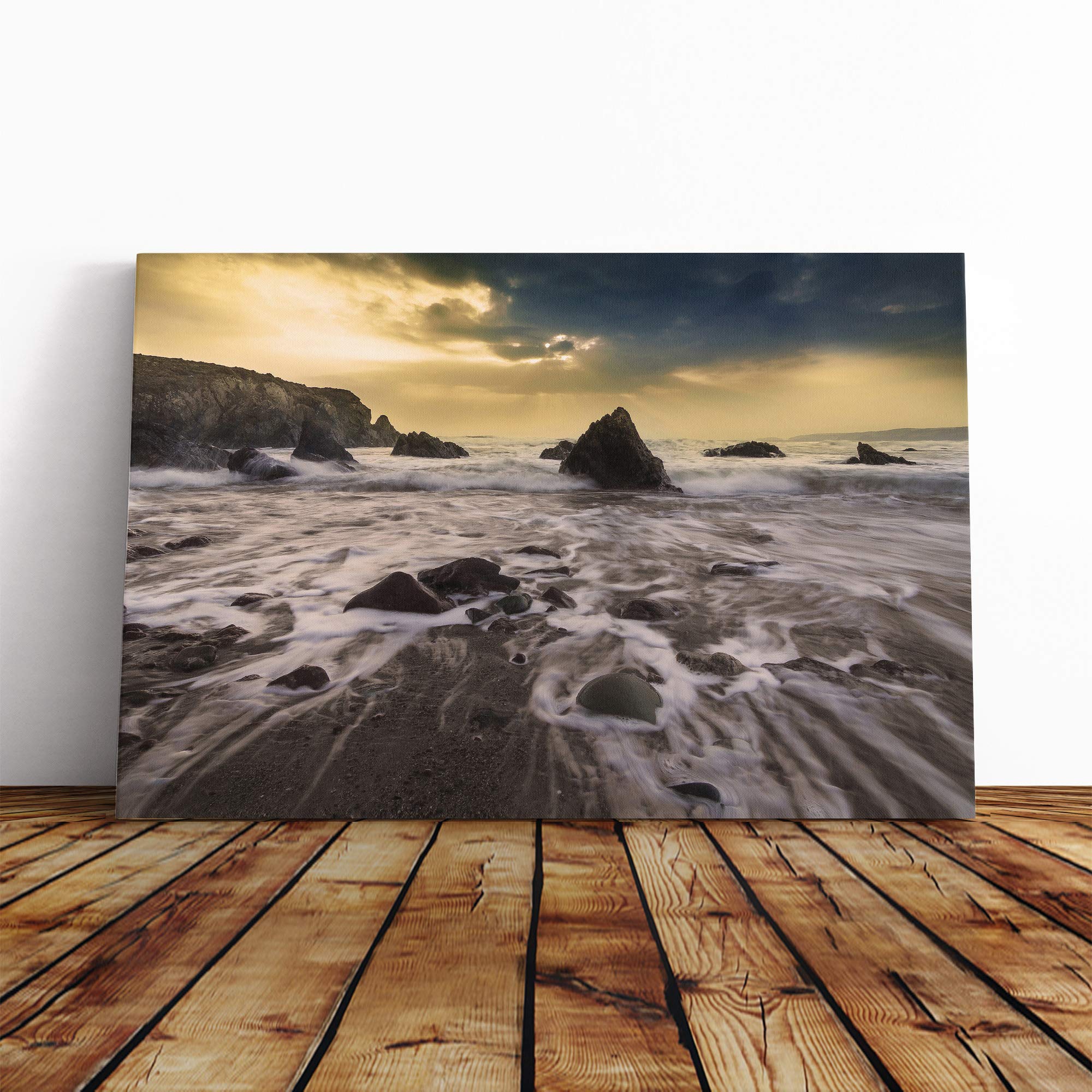 Seascape Sunlight Breaking Through Canvas Print | Gallery Wrapped 30mm Frame Wall Art | 30x20 inches | Ready to Hang | Modern Seascape Picture | Living Room Bedroom Lounge Office