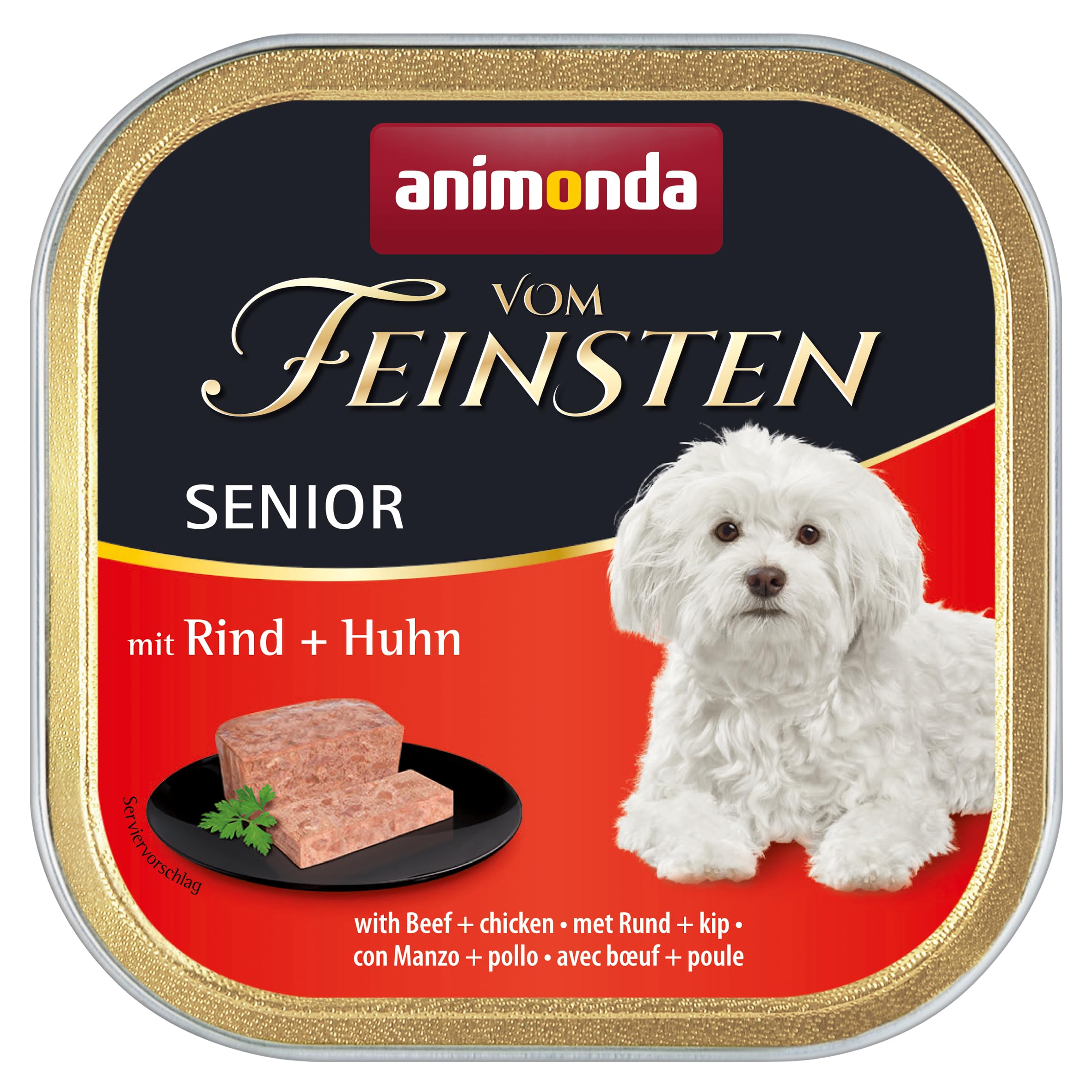 animonda vom Feinsten Senior karma dla psów z wołowiną i kurczakiem (6 x 150 g), karma dla psów od 7 lat, bez zbóż, bez cukru, ze świeżymi, mięsistymi składnikami