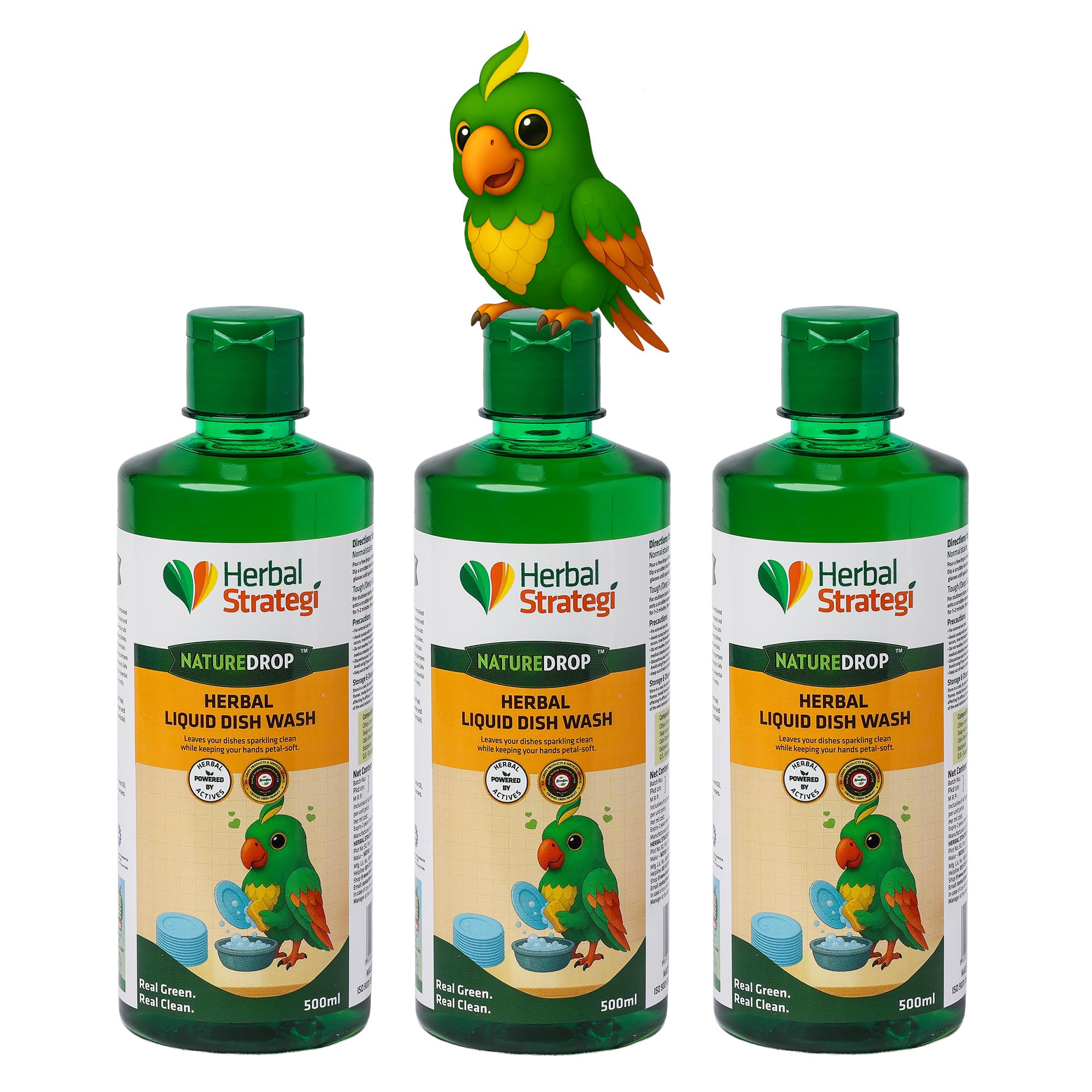 Herbal Strategi Dishwashing Liquid Gel - Natural & Vegan with Refreshing Lemon Oil | Soft on Hands | Certified Eco-Friendly & Non-Toxic | Baby & Pet Safe with 100% Herbal Actives | 500ml (Pack of 3)-image-3