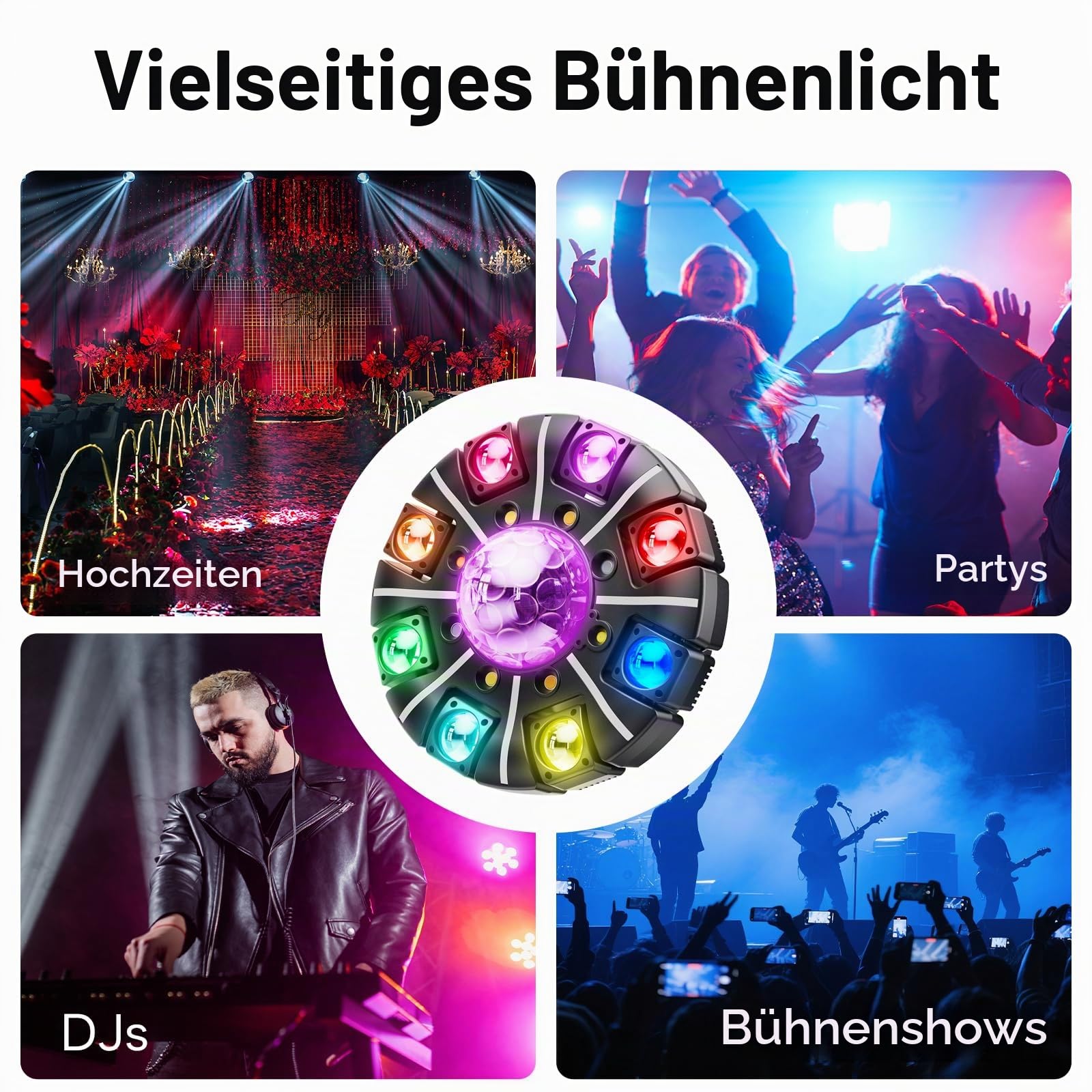 150W Beam Moving Head Bühnenlicht mit Fernbedienung, 8-armige RGBW LED Strahl Partylicht Diskokugel mit Muster DMX512 Stroboskop Soundsteuerung für Bar DJ Hochzeit Konzert