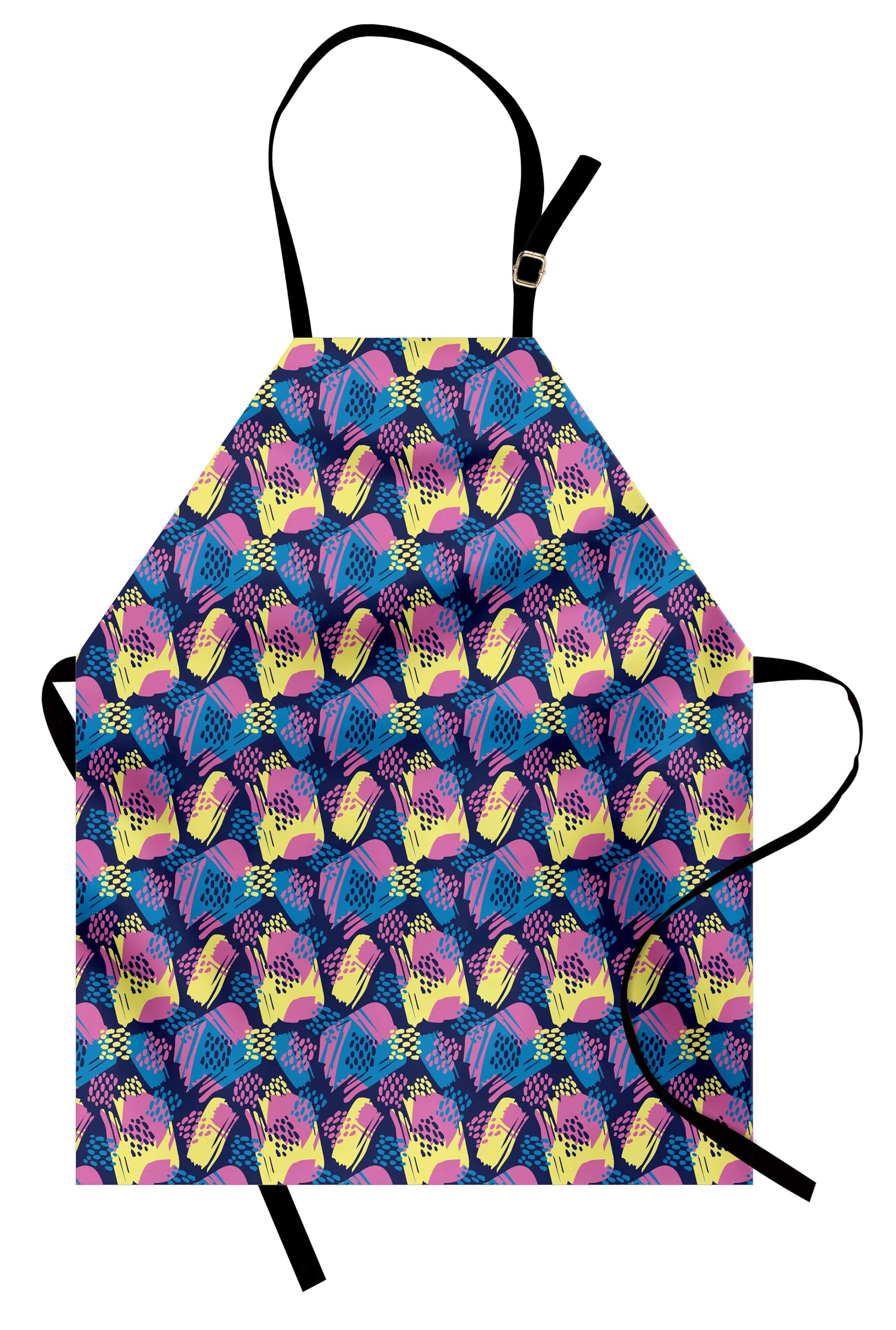 Ambesonne Colorful Apron, Continuous Design of Abstract Geometric Patterns in Graffiti Drawing Style, Small Apron Bib with Adjustable Ties for Baking Painting, Small Size, Indigo Multicolor