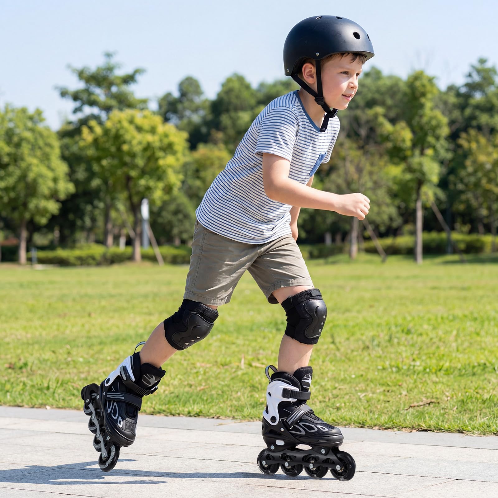 COSTWAY Pattini in Linea a 4 Rotelle per Bambini, Pattini a Rotelle Regolabili con 4 Ruote Luminose e Chiusura a Strappo, per Bambini e Ragazzi 5-14 Anni