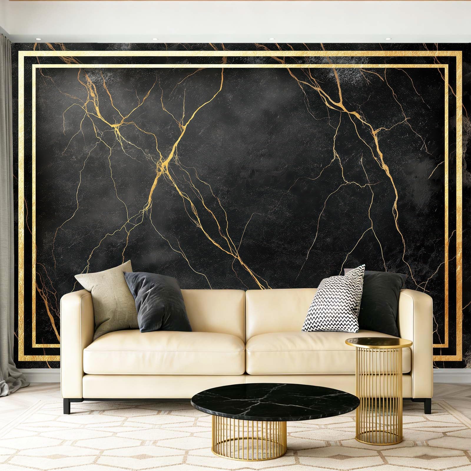 Tapeta 3D z włókniny luksusowy marmur granica 400 x 280 cm tapeta ścienna do salonu sypialni czarny