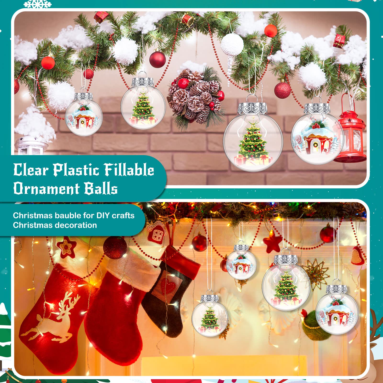 32 Pack Clear Plastic Fillable Ornament Balls 2/2.36/2.76/3.15 Inch Clear Christmas Ornaments Clear Plastic Ornaments Christmas Ball Ornaments Fillable Ornaments for DIY Crafts Christmas Tree Decor