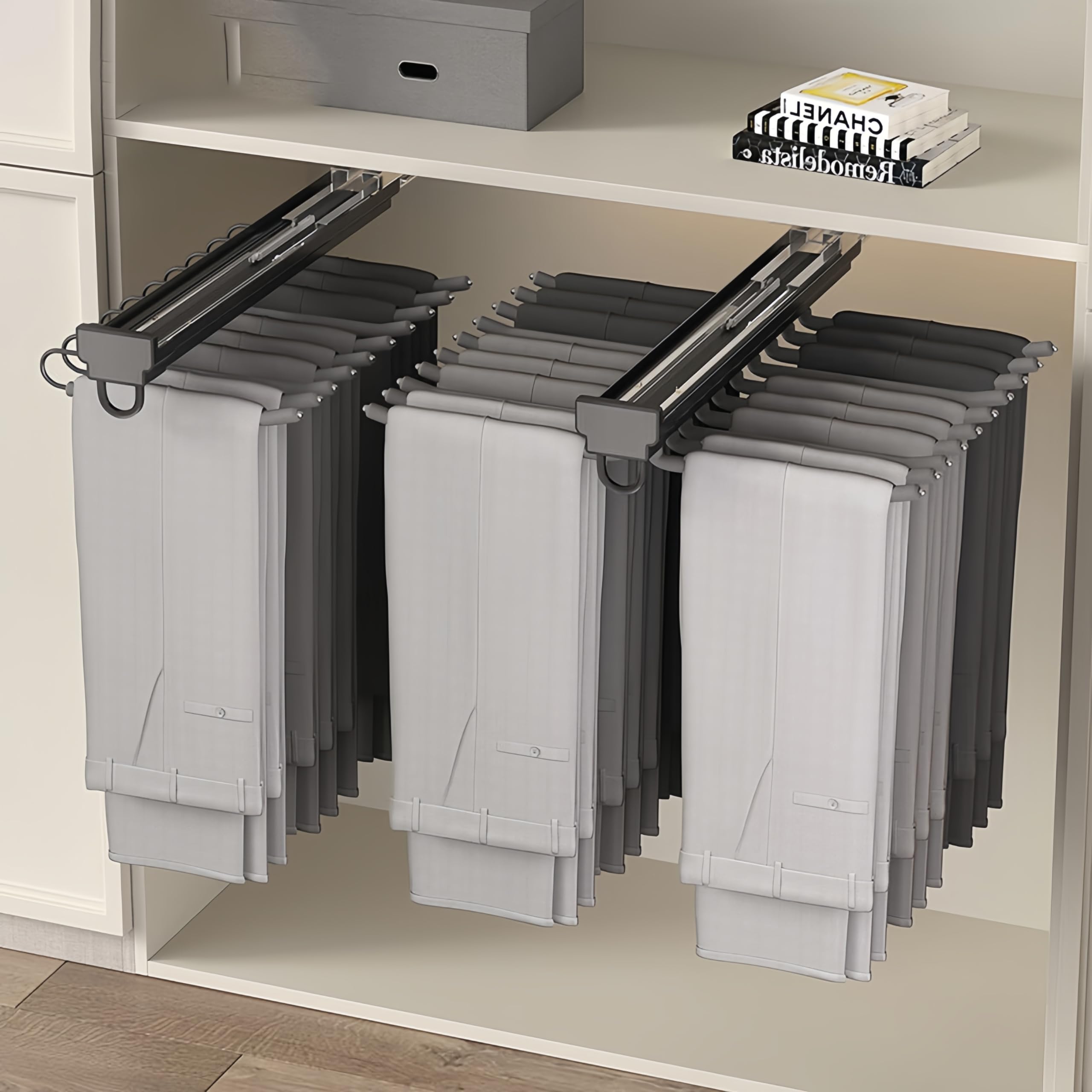 Kast Uittrekbaar broekenrek Uitschuifbare broekhanger Broekenrek Draagvermogen 30 kg Ingebouwde kledingkast Organizer Rack Ruimtebesparend (oranje 46 * 35 cm) (Beige 46 * 35 cm) (Beige 46 * 35 cm