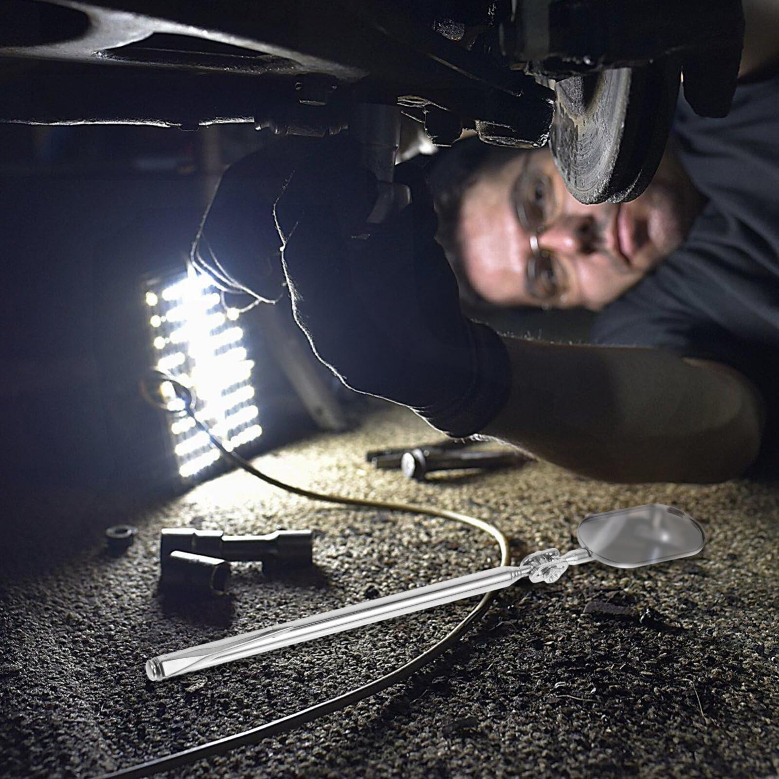 OUNONA Telescoping Inspection Mirror: Mechanics Mirror Tool with Long Handle, Extendable Mirror on a Stick for Technicians Mechanics Contractors Checking Observation