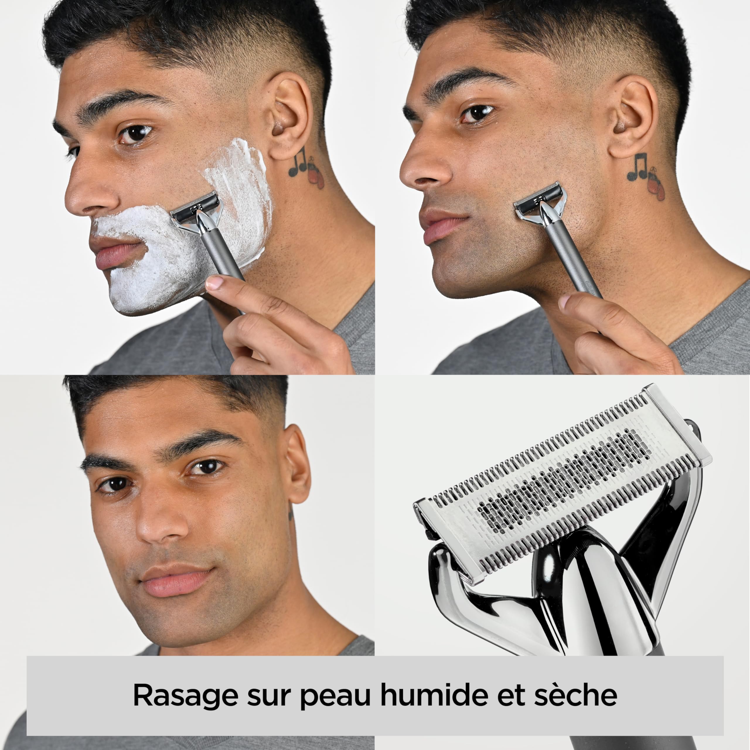 BaByliss Tondeuse barbe et rasoir électrique X-Blade, Lames ultra-aiguisées, Tête flexible à 50°, 4 sabots de 1 à 5mm, Sans fil batterie lithium, 100% Waterproof, OT996E