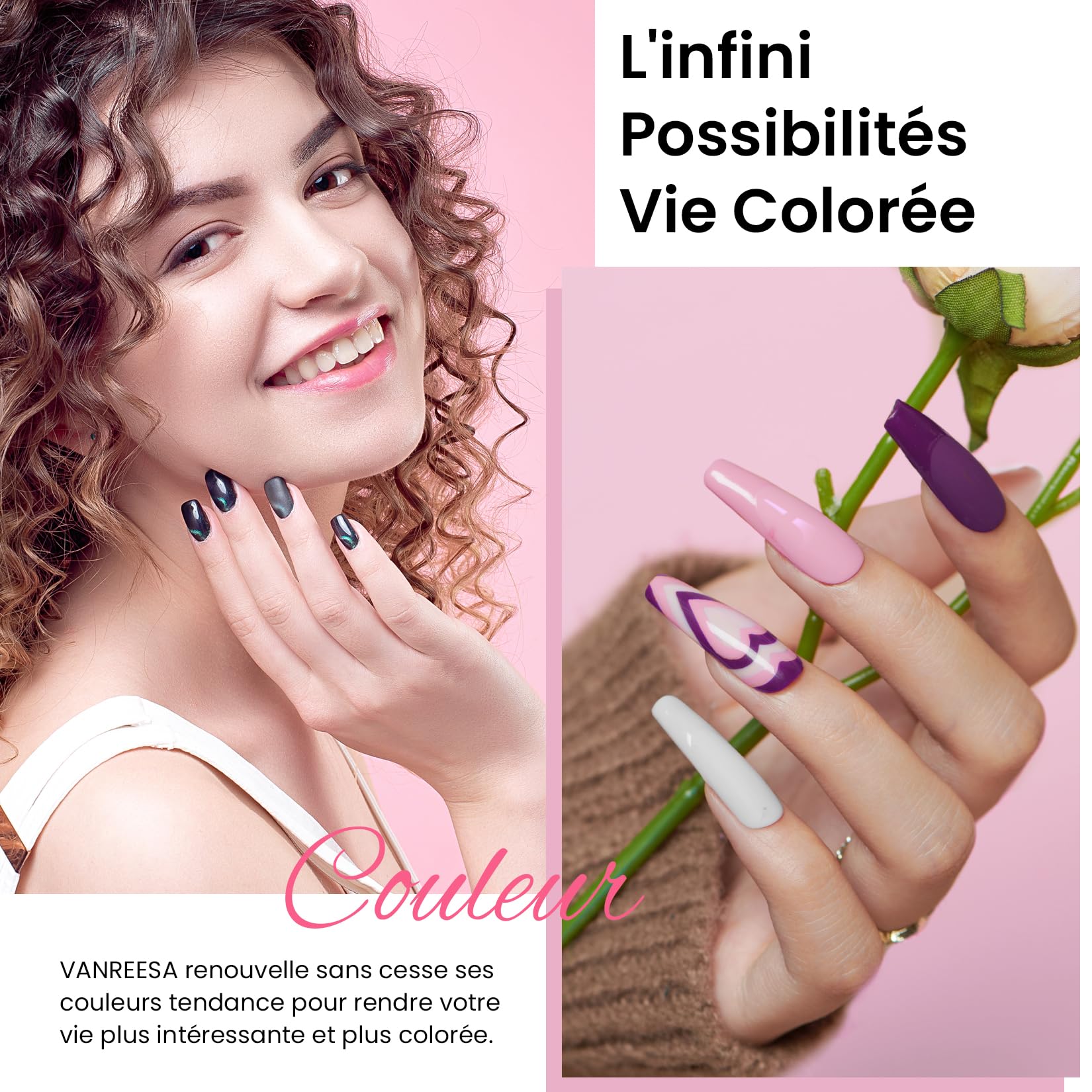 VANREESA 55 Couleurs Kit Verni Semi Permanent, 77 PCS Kit Ongle Gel U V Complet avec Top Base Mat Pailleté Coat et Lampe LED 48W U V et Outils de Manucure, Set Manucure pour Débutants