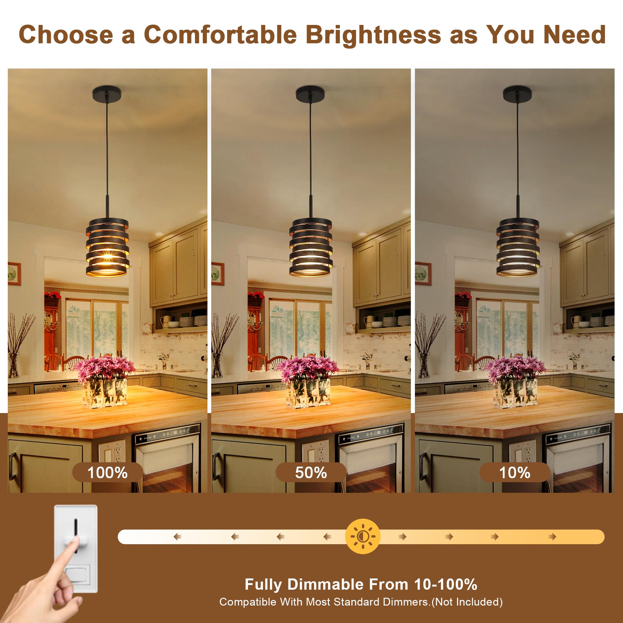 CNRATYE Nowoczesne lampy wiszące do domu wiejskiego na wyspę kuchenną, różne wiszące pierścienie przemysłowe do zlewu, przedpokoju, baru, łazienki, przedpokoju, czarne ze złotym wnętrzem