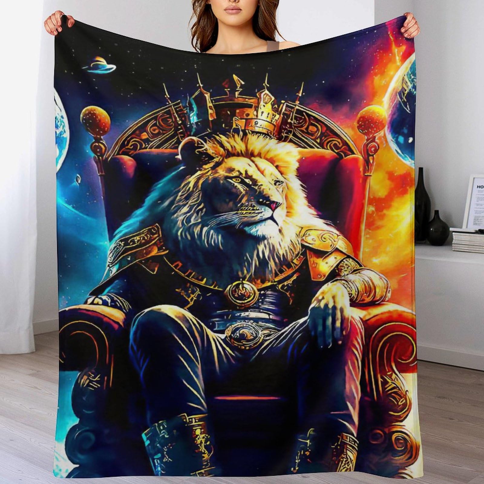 Couverture lion 3D en flanelle pour un canapé sauvage et cosy