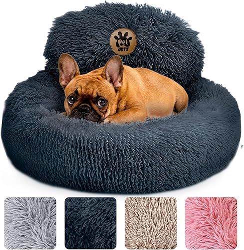 PetJett - Cama calmante para perros pequeños, camas redondas de 23 pulgadas, cama antideslizante y lavable para cachorros, cama para mascotas de