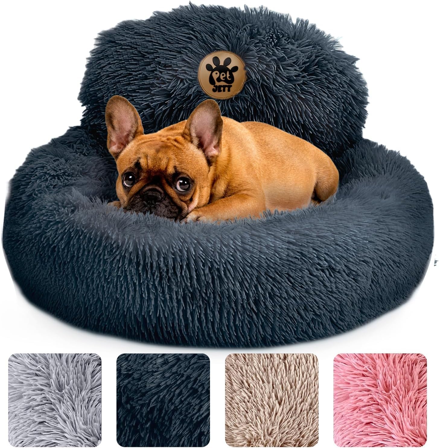 Photo 1 of PetJett Small Dog Bed - 23'' Round Dog Beds, Calming Puppy Bed - Washable Dog Bed - Anti-Slip, Super Soft Fluffy Plush Faux Fur Pet Bed, Anti-Anxiety Premium Comfort Donut Bed, Fits Dogs Upto 25 lbs