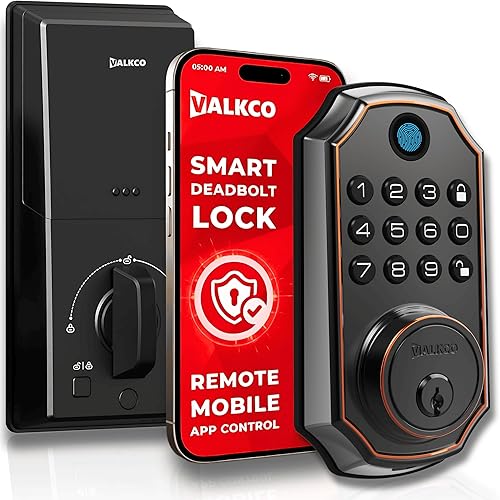 VALKCO Cerradura de puerta inteligente V5O5BF, cerradura de puerta de entrada sin llave con teclado y control de aplicación Bluetooth, cerrojo de