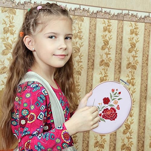 Miniatura 3 de Caydo 3 piezas de 3 tamaños de aros de bordado ovalados ajustables de bambú círculo de punto de cruz marcos de bordado para costura, costura,