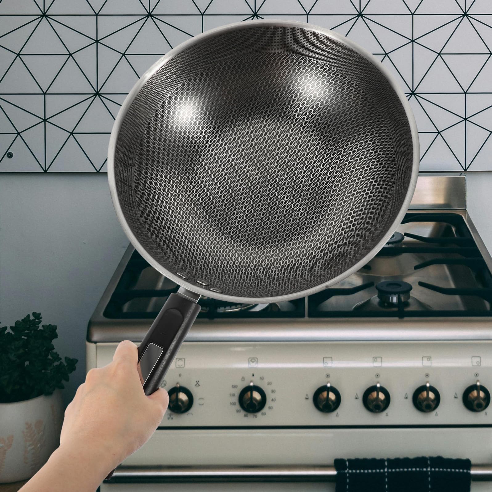 balacoo Padella Antiaderente in Acciaio Inox con Fondo Nido d Ape Manico Antiscivolo Compatta per Uova e Bistecche Adatta per Piani Cottura Induzione per Uso Domestico