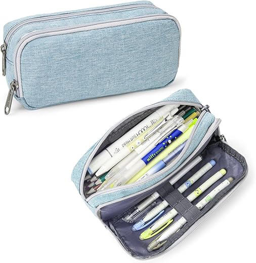 Della Gao Big Capacity Pencil Pen Case Large Pencil Pouch Simple Stationery Bag Office Organizer Pen Bag, Grey