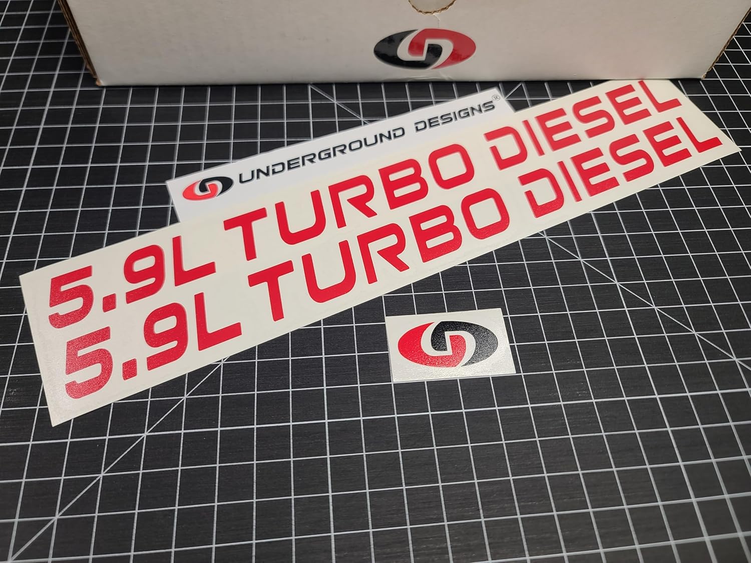 5.9L Turbo Diesel Decals (2pk) Truck Hood Stickers Fits 1989-1993 Ram (Gloss Red, 2.0" Tall x 25" Overall Length)