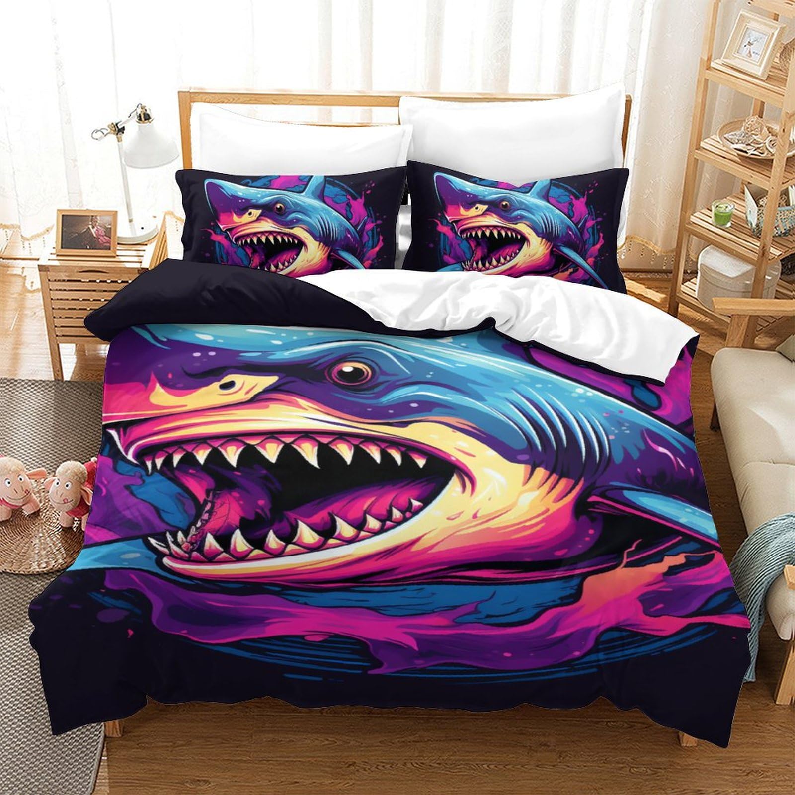 Housse de couette antibactérien requin 3D literie saine contre les allergies enfant