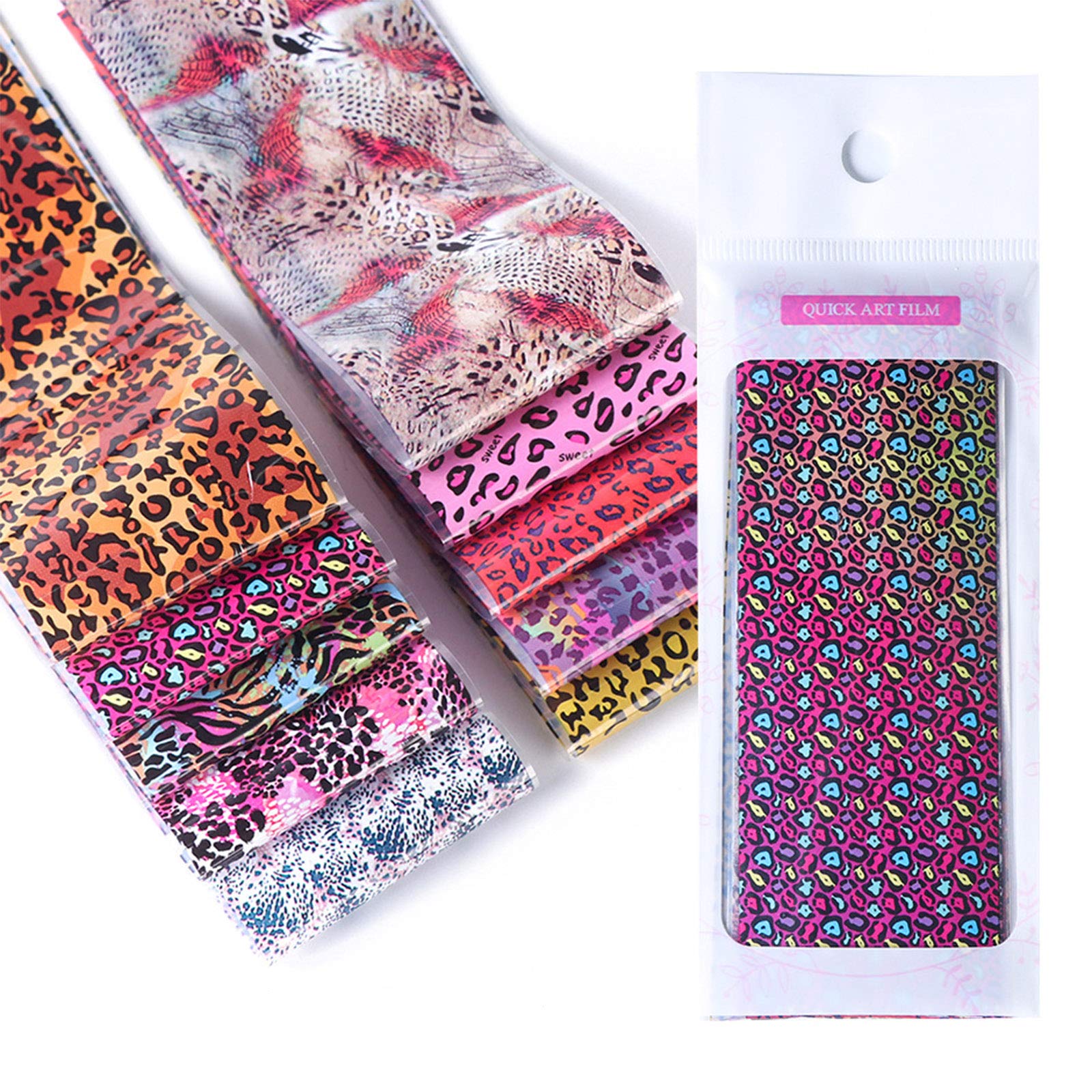 YESORNO 10 Sheets Leopard Nail Art Foil Transfer Stickers Nail Art Supplies Leopard Nail Foils Decals Adhesive Design for Nails Decoration Starry Sky Nail Foil