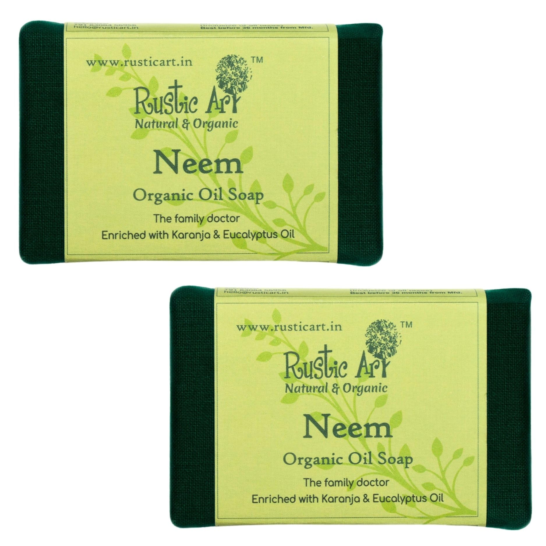 Rustic Art Organic Neem Basil Soap | For body acne, back acne, daily use | For Women & Men | 100g (Pack of 2)-image-27