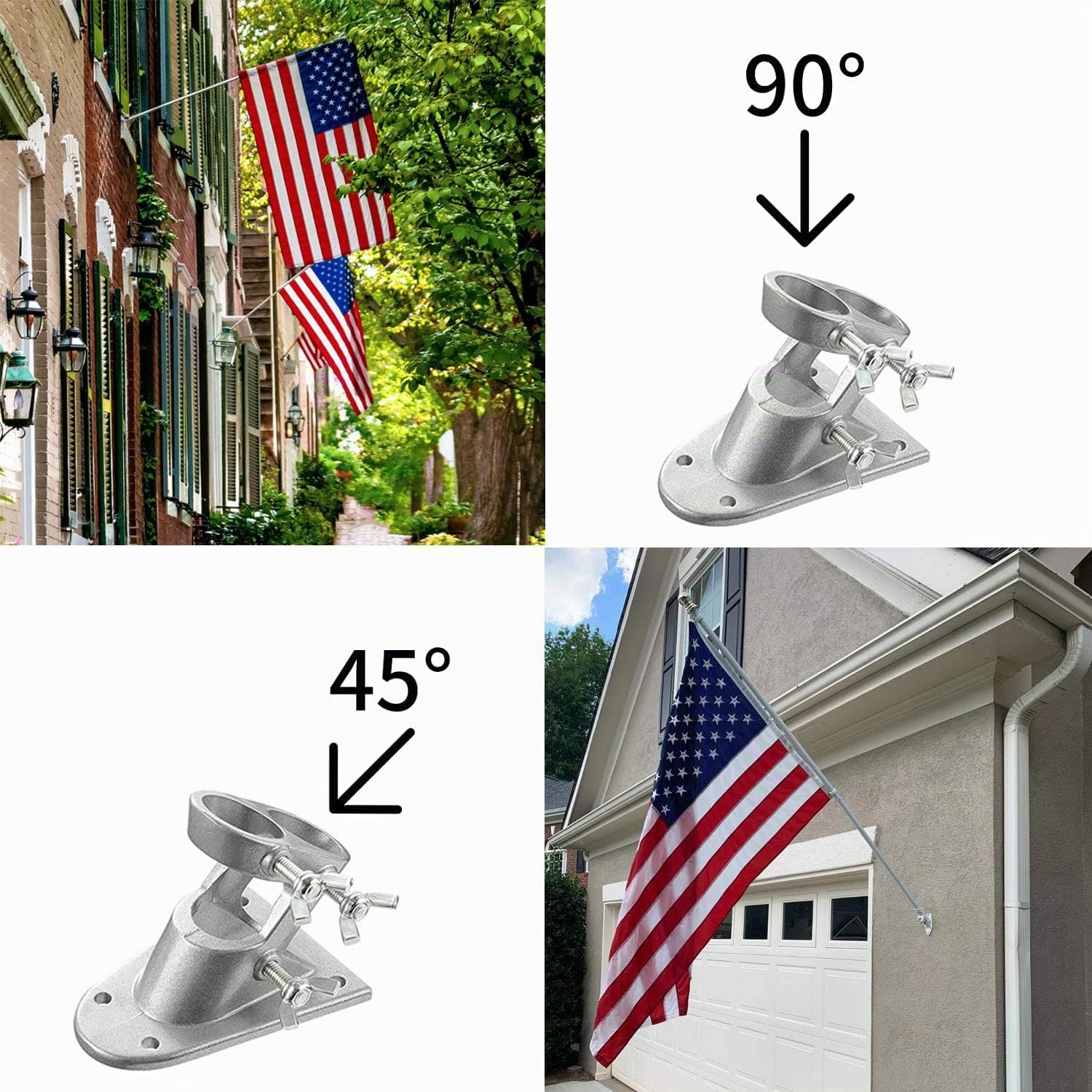Kit de Asta de Bandera de Aluminio Plata 150cm con Soporte Asta de Bandera de Acero Inoxidable, Kit de Barra de Bandera de Montaje en Pared Exterior con Anillos Giratorios/Base Plata