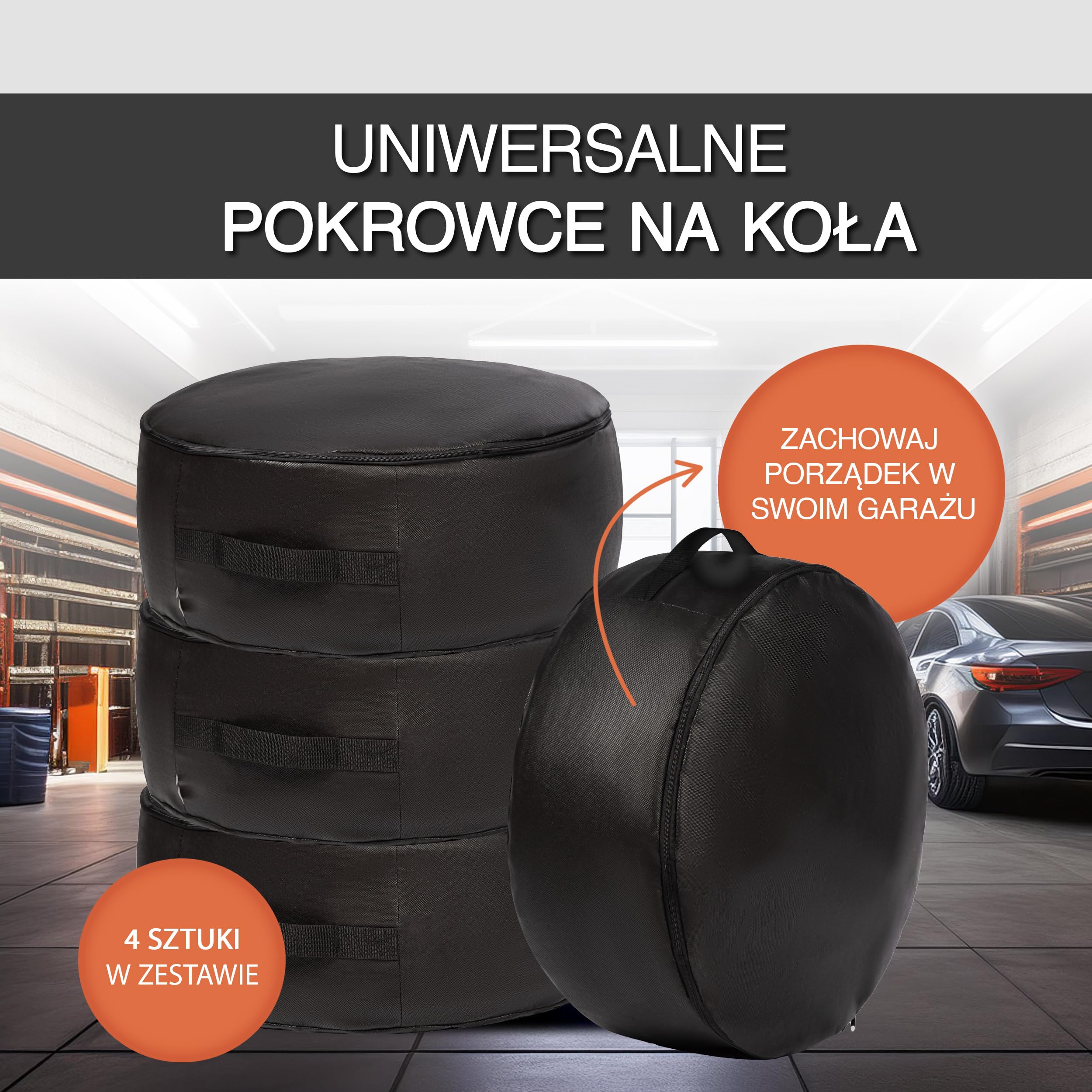 Pokrowce na opony rozmiar XXXL 4 szt. wodoodporne PP | Ochrona opon letnich i zimowych, koła zapasowe - materiał PP polipropylen, elastyczny brzeg, do garażu i piwnicy